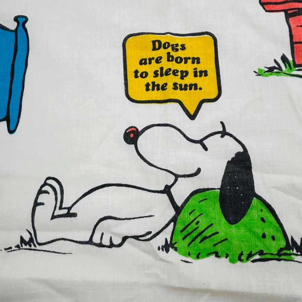 Vintage Peanuts Sleeping Quotes Twin Flat Sheet JCPenney 1971 Snoopy Charlie‎